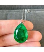 Colombian Emerald Pendant Necklace Steel Cable Chain - $69.30