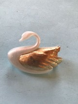 Vintage Avon Marked Small White Plastic Swan w Goldtone Wings Pin Brooch – signe - £8.86 GBP