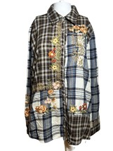 Paparazzi Shirt Women&#39;s XL 16 - 18 1X Brown Embroidery Bohemian Floral Boho - AC - £24.31 GBP