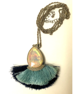 Brushed Blue and Black Yarn Lg. Pendant In Blues W/Iridescent Tear Drop ... - £6.91 GBP