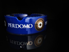 Perdomo Blue and Gold Ceramic Large Cigar Ashtray 9" Diameter NIB image 2