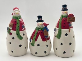 Ceramic Snowmen Family Figure w/ Color Changing LED Light Christmas Indo... - $39.60
