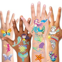 Temporary Tattoos for Kids 80pcs Glitter Mermaid Unicorn Butterfly Tattoos for C - £16.84 GBP