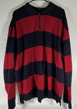 Eddie Bauer Collared Shirt Mens XXL Long Sleeve Cotton Navy Blue Red Striped - £19.46 GBP