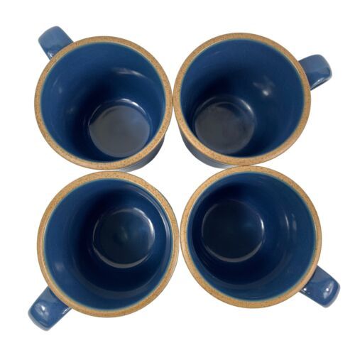 Noritake Stoneware MADERA BLUE Coffee Mugs Cups Dark Blue Brown Band - £23.42 GBP