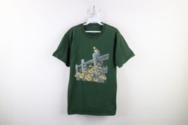 Vintage 90s Country Primitive Womens Large Faded Sunflower Bird T-Shirt Green - £30.93 GBP