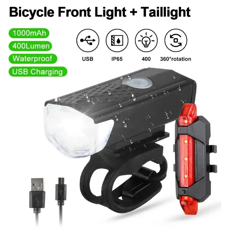 2pcs Bike Bicycle Light USB LED Rechargeable Set MTB Road Bike Front Back - £8.30 GBP+