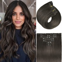 Clip in Hair Extensions Real Human Hair, 14&quot; 125g 7pcs Soft Dark Brown H... - £34.60 GBP