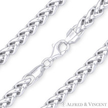 6mm Thick Wheat Link Spiga Chain Necklace in 925 Italy Sterling Silver &amp; Rhodium - £160.87 GBP+