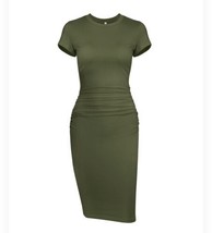 Missufeintl Women&#39;s Bodycon Ruched Short Sleeve - Size: X-Small Army Green - $17.82