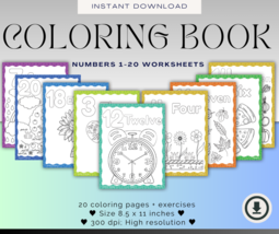 Number Coloring Pages 1-20, Number Book, Numbers 1-20, Coloring Book, For kids - £1.32 GBP