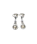 Vintage 1980’s Silvertone Victorian Pearl &amp; Crystal Dangle Drop Clip On ... - $246.56 MXN