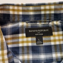 Banana Republic Men's White Blue Gold Plaid Long Sleeve Button-Up Cotton Shirt L image 3
