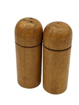 Vintage Wooden SHAKERS MCM Salt and Pepper  4&quot; In Cylinder with Stoppers - £7.82 GBP