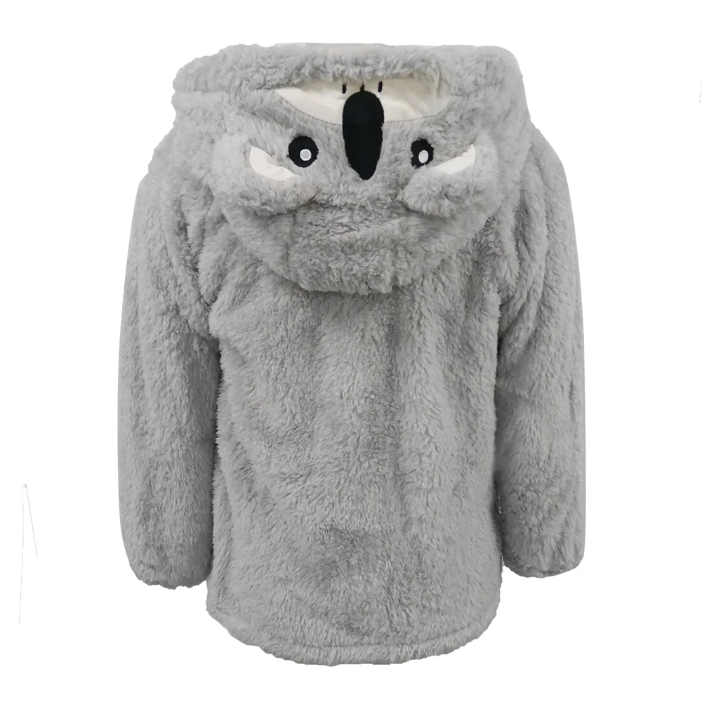 Warm Winter Plush Zip Hoodie With Cute 3D  Toy Koala Hat For Girl Women Gray Thi - £147.41 GBP