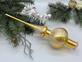 Gold Christmas glass tree topper with silver glitter, Christmas finial - $25.88