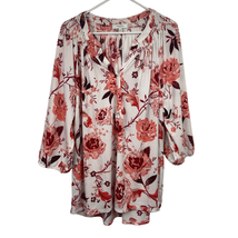 Coral Bay Floral V Neck Popover Top 3/4 Sleeve Stretch Pleat Pink Womens 2X - £12.74 GBP