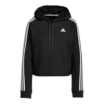 Adidas Womens Cropped Hoodie Sweatshirt Fleece Loose Fit Black White Size Large - £9.33 GBP