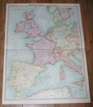 1922 Antique Map Of Western Europe Germany France Spain United Kingdom Italy - £23.44 GBP