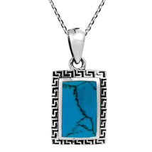 Blue Turquoise Greek Key Frame .925 Silver Necklace - £26.07 GBP