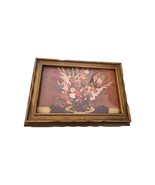 Vintage 1940&#39;s Wood Framed Floral Art Jewelry Box #239 - $43.22 CAD