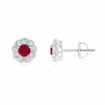 ANGARA Natural Ruby Earrings with Diamond for Women in 14K Gold (AA, 3.5mm) - £645.70 GBP