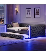 Full XL Black Upholstered Daybed w/ Trundle &amp; LED Light - $617.47 CAD