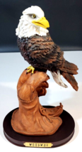 Figurine Bald Eagle on Glove Resin Statue Wood Base Vtg Woodway American... - £27.08 GBP