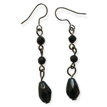 Witchy Goth Black Beaded Earrings Whimsigoth Dangle Line Drop Bohemian Dainty - £7.88 GBP