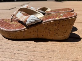 Sam Edelman Wedge Sandals Rosa Beaded Shoes Cork Size 11 Thong Slip On P... - $36.06