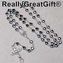 Catholic Rosary - Heart Shaped Hematite beads - 8 mm  - NEW - $9.28