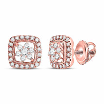 14kt Rose Gold Womens Round Diamond Floral Cluster Earrings 3/8 Cttw - £383.81 GBP