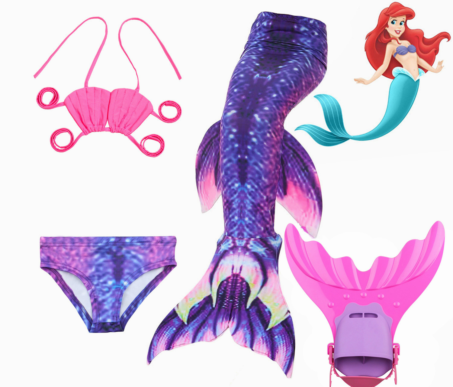 HOT!Kids Girl Mermaid Tail with Fin Costume Swimmable Tail with Monofin swimwear