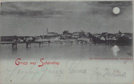 Gruss Aus Scharding Austria ~ Moonlight Night View Across Water ~1898 Po... - $8.24