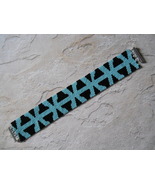 Bracelet, Turquoise &amp; Black Geometric Motif, Peyote Stitch, Tube Clasp - £30.66 GBP