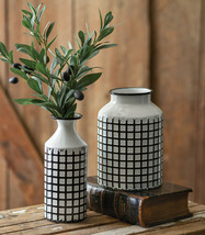 Rustic Metal Black White Vases 2pc Set Flower Pot Flower Vase RUSTIC IND... - £30.67 GBP