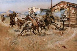 Smoke of a .45 by Charles Russell Western Cowboy Gun Fight 36x24 Paper Print - £54.60 GBP