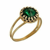 Vintage 3Ct Round Green Emerald Antique Engagement Ring 14k Rose Gold Fn Silver - £83.69 GBP