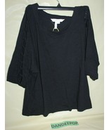 BCBG Generation Size Women&#39;s Small Black 3/4 Loop Accent Sleeve Blouse Top  - £23.66 GBP