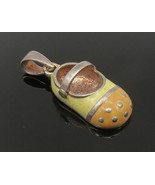 925 Sterling Silver - Vintage Enamel Mary Jane Shoe Slipper Pendant - PT... - £25.56 GBP