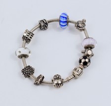 Authentic Pandora Sterling Silver Moments Bracelet 7.5&quot; 11 Charms Retired 9 ALE - £107.59 GBP