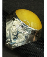  Sterling Silver Signet Ring w/ Yellow Jade &amp; Sankofa - $1,050.00