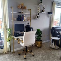 White And Gold Desk, 36&quot; Ladder Desk, Wall Mount Computer Writing Table Pipe She - £188.22 GBP