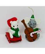 R Dakin 1979 1980 Wooden Christmas Ornaments Mouse with Chello Bear Sled... - $332.60 MXN