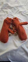 H &amp; M Women&#39;s One Size Knit Mittens Gloves Orange Fleece Lining Crochet Winter - £23.14 GBP