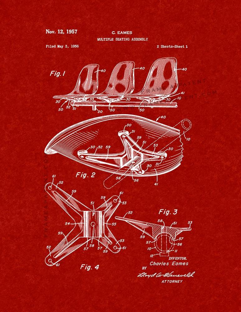 Multiple Seating Assembly Patent Print - Burgundy Red
