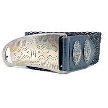 Art To Wear Silver Buckle Woven Cinch Belt Sz 32&quot; 90s Patricia Green From Spain - £23.89 GBP