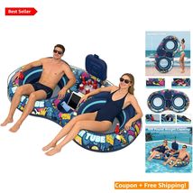 Luxury Inflatable Pool Float - 2 Person Heavy-Duty River Tube with Coole... - $104.89