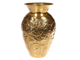 Vintage Brass Embossed Vase - Open Top Hammered Solid Brass Ginger Jar Urn - $18.70