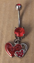 Vintage 1990s Silver Surgical Steel Sparkle Red Enamel And Ruby Rhinestone Embed - £18.15 GBP